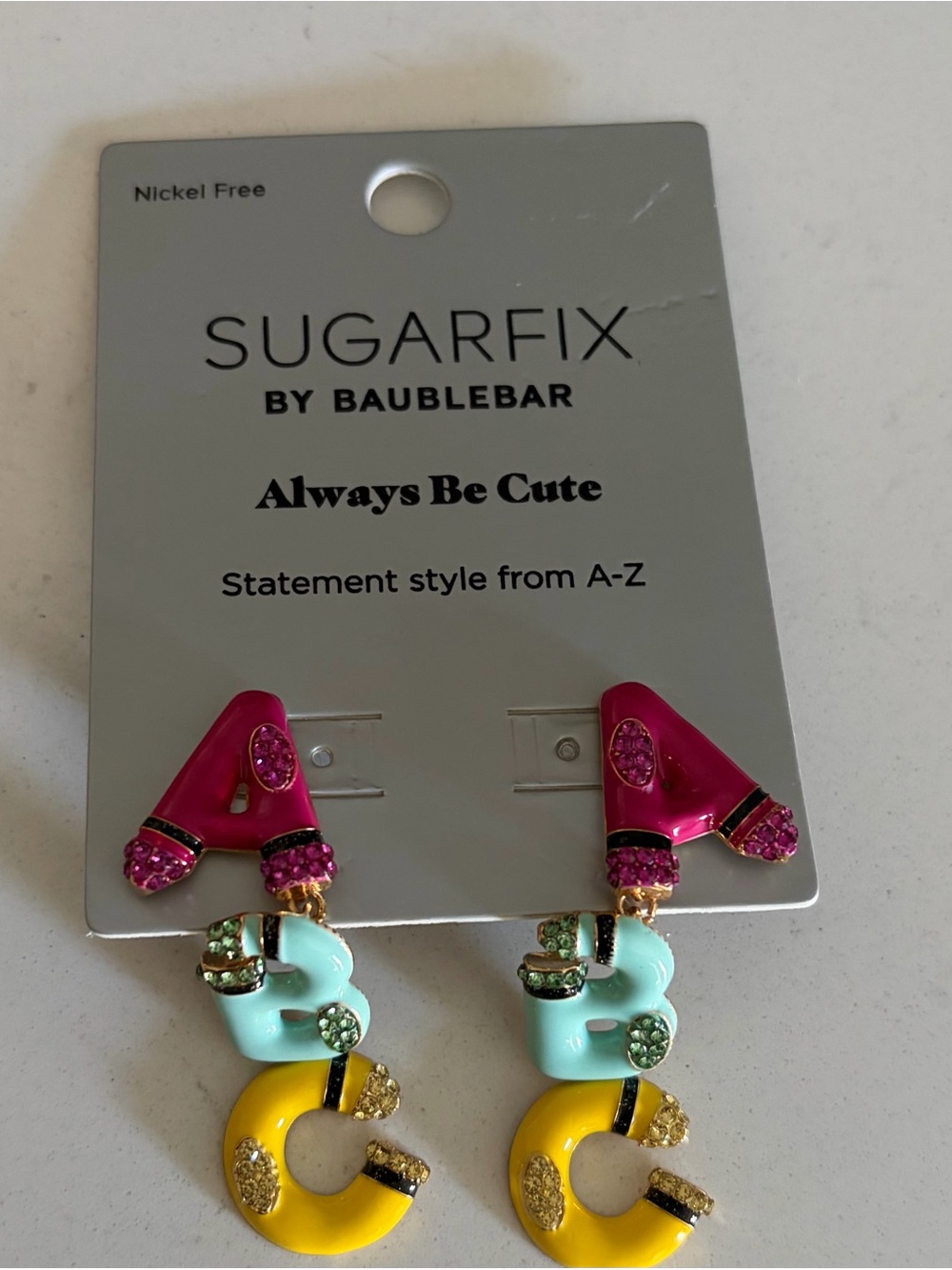 Womens Pink, Aqua & Yellow ABC Letter Drop Earrings by BaubleBar